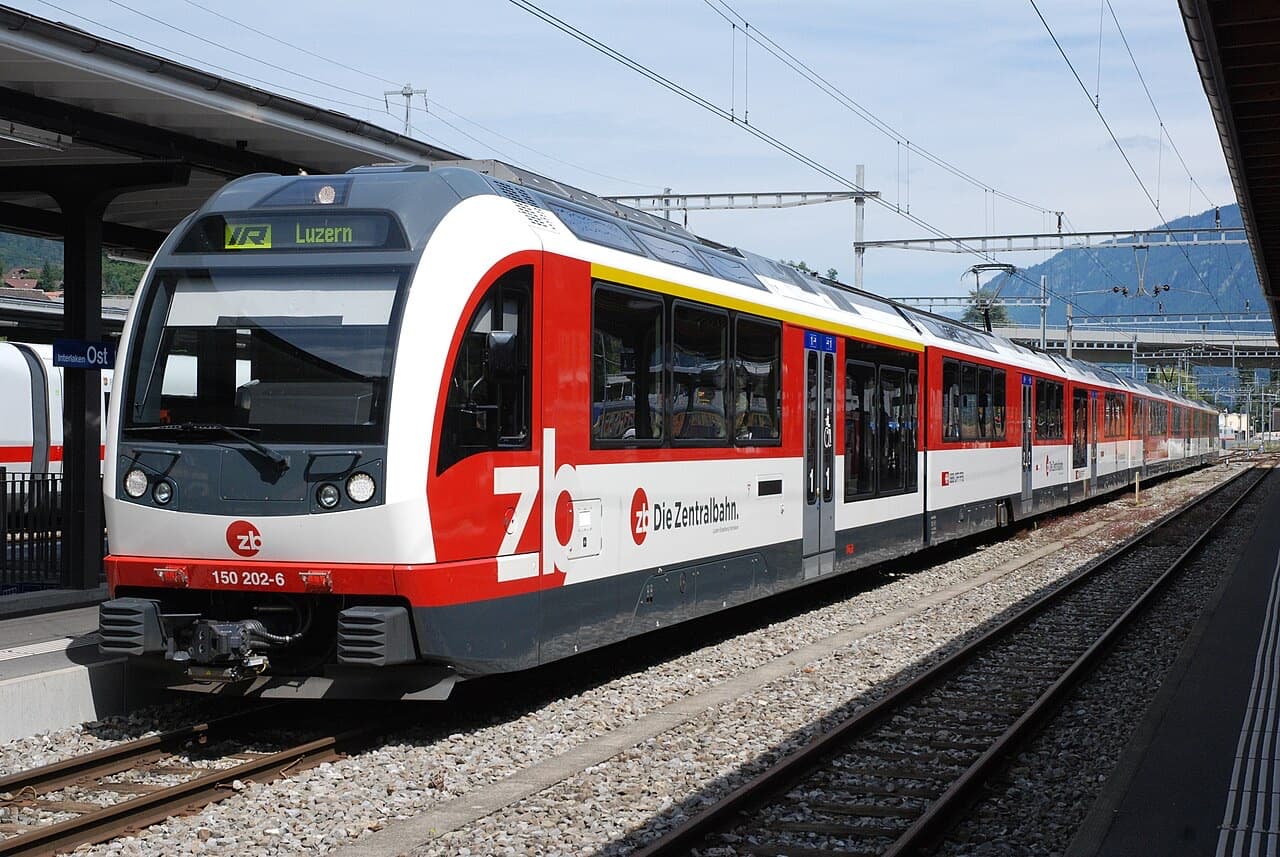 Zentralbahn ADLER ABeh 150 002 at Interlaken Ost, front three-quarter view